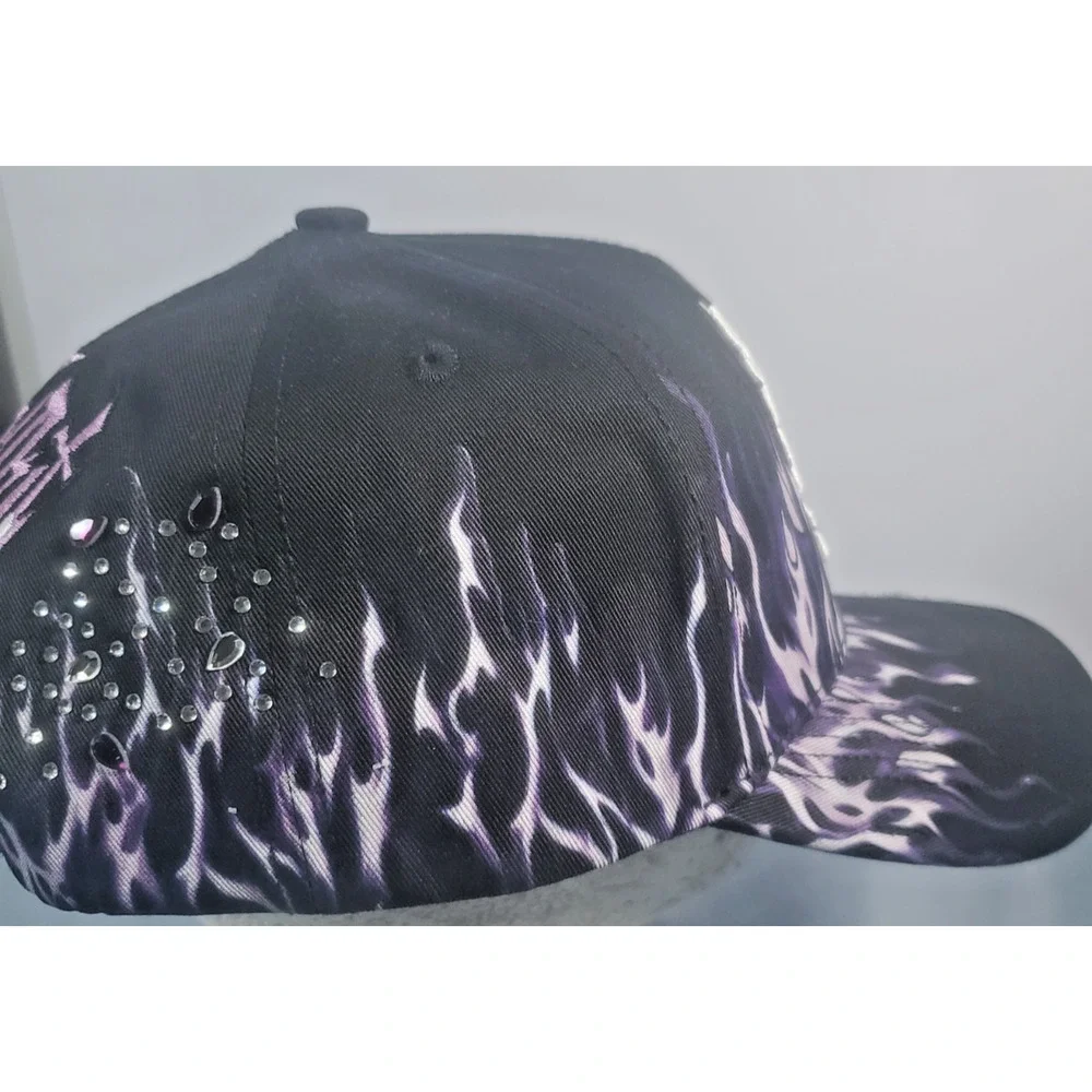 CASHED OUT HATS Purple Flame Black Purple Snapback Hat Skull Full Set COFLAMES